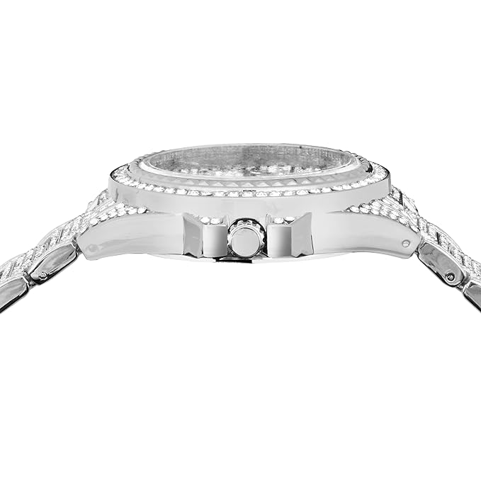 Glint - Hand-Studded Diamonds Date Dial Premium Luxury Stainless Steel Strap Analog Watch for Men