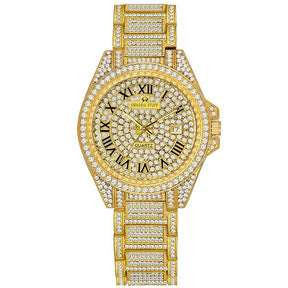 Glint - Hand-Studded Diamonds Date Dial Premium Luxury Stainless Steel Strap Analog Watch for Men